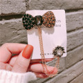 Korean Bow Alloy Rhinestone Brooch for Women Girl Coat Sweater Accessories Vintage Chain Badge Fashion Jewelry Handmade